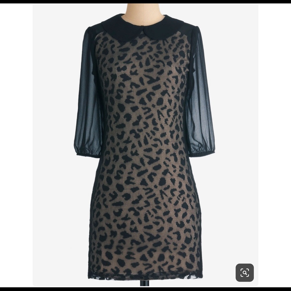Leopard print black mesh dress